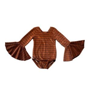 Toddler Velvet Bell sleeve Leo, size 3T, cinnamon orange and black tripe